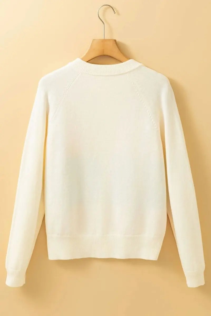 White Stripe Colorful Pattern Button Front Sweater Cardigan - Love Salve